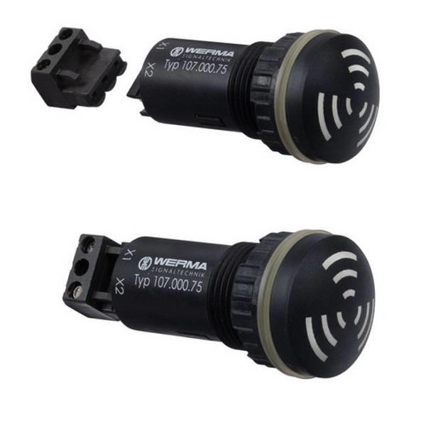 107.010.60 Werma 107.010.60 Buzzer 107 115-230vAC Puls Tone 80dB(A)@10cm IP65 øM22,5 Panel Mount